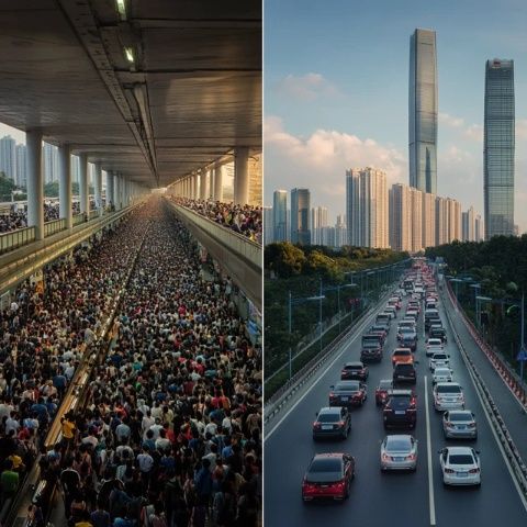 南京与重庆交通线路对比:一个均匀分布,一个群环绕城;