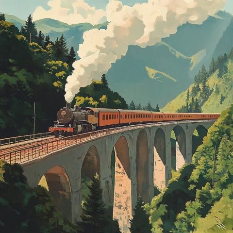 山城之风轻拂,绿皮列车跨越群峰