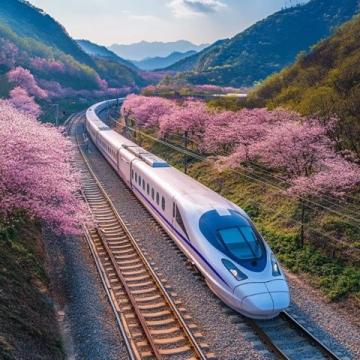 重庆轨道交通2号线列车穿行“花海”,成“开往春天的列车”。