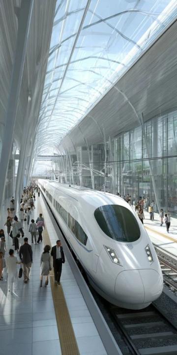 午夜下的虹桥高铁站