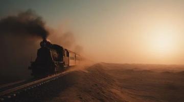 列车穿越戈壁滩：荒凉中的生命力与希望